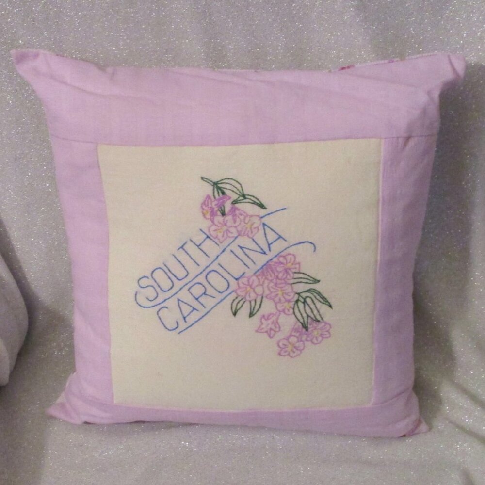 South Carolina Hand Embroidered State Flower Accent Pillow - 16"